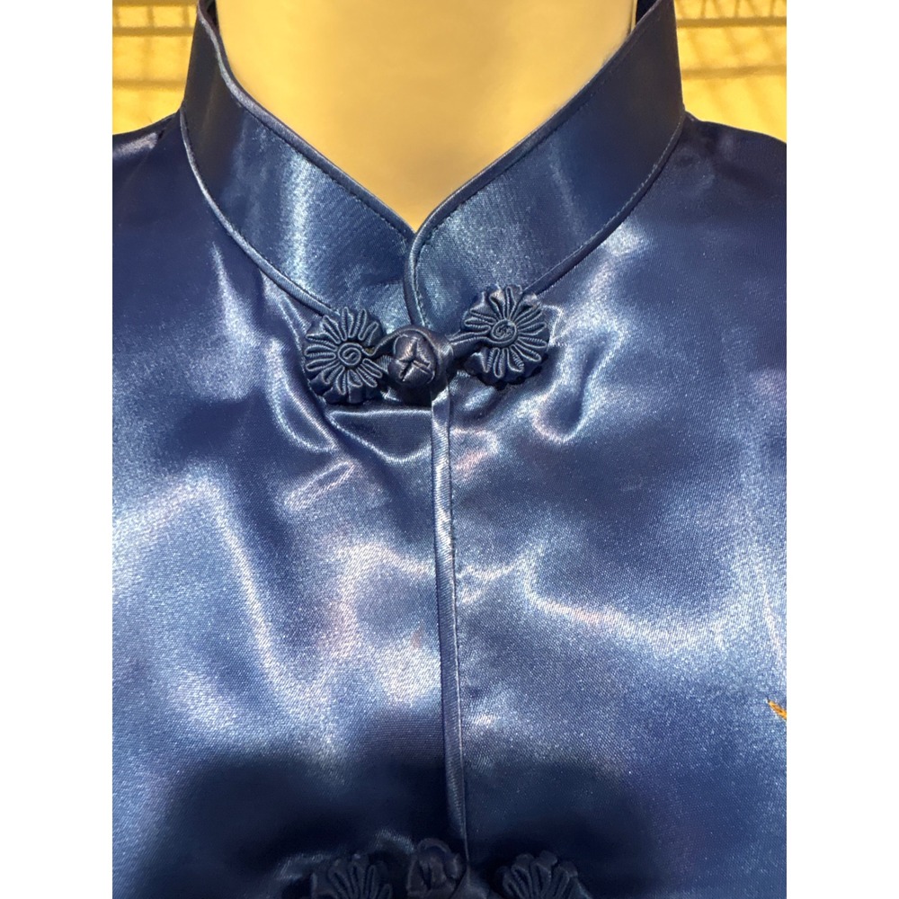 Central Handicraft Womens‎ Blue Floral Embroidered Satin Cheongsam Top M Silky - Picture 4 of 7